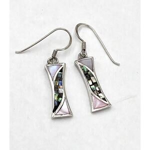 925 Thai SX Earrings Sterling Silver Drop Dangle Mother of Pearl Thailand